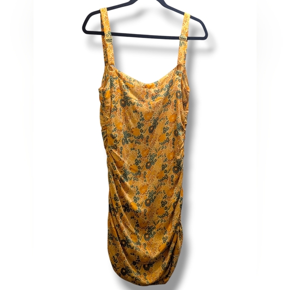 Urban Outfitters Claira Ruched Bodycon Square Neck Mini Dress Yellow & Orange- L - Picture 5 of 16